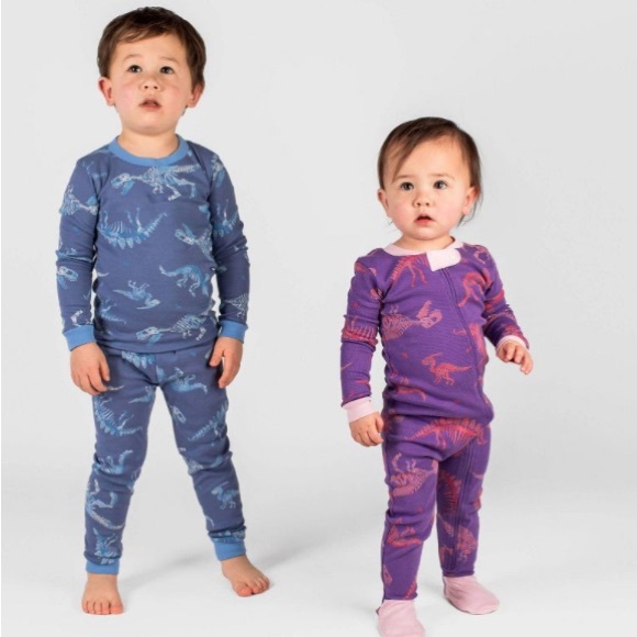 Burt's Bees Baby Girls' Dinosaur Snug Fit Footed Pajama Pink/Purple NWT - Picture 2 of 5